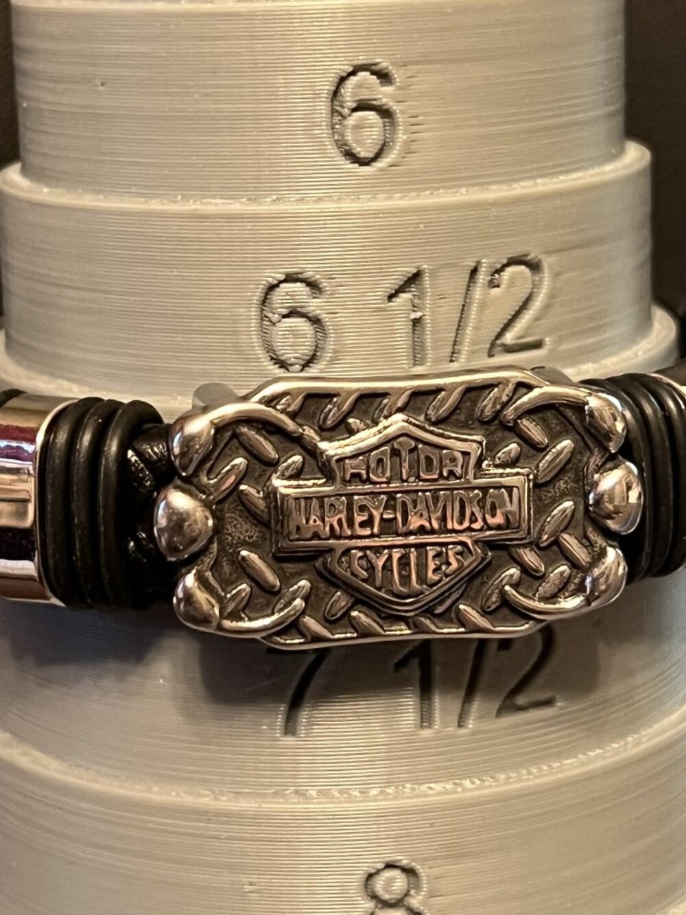 9” Black Corded Leather Silverplated HARLEY HD Bracelet